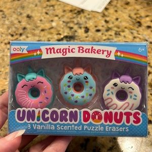 Unicorn donut erasers, set of 3 in the package, brand new